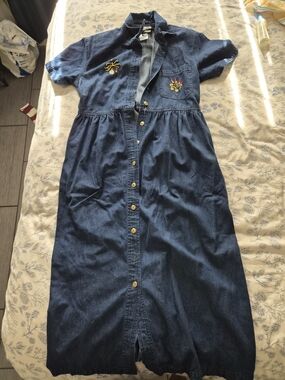 Olivia Rose  Blue Denim Button-Front Dress with Embroidered Patches